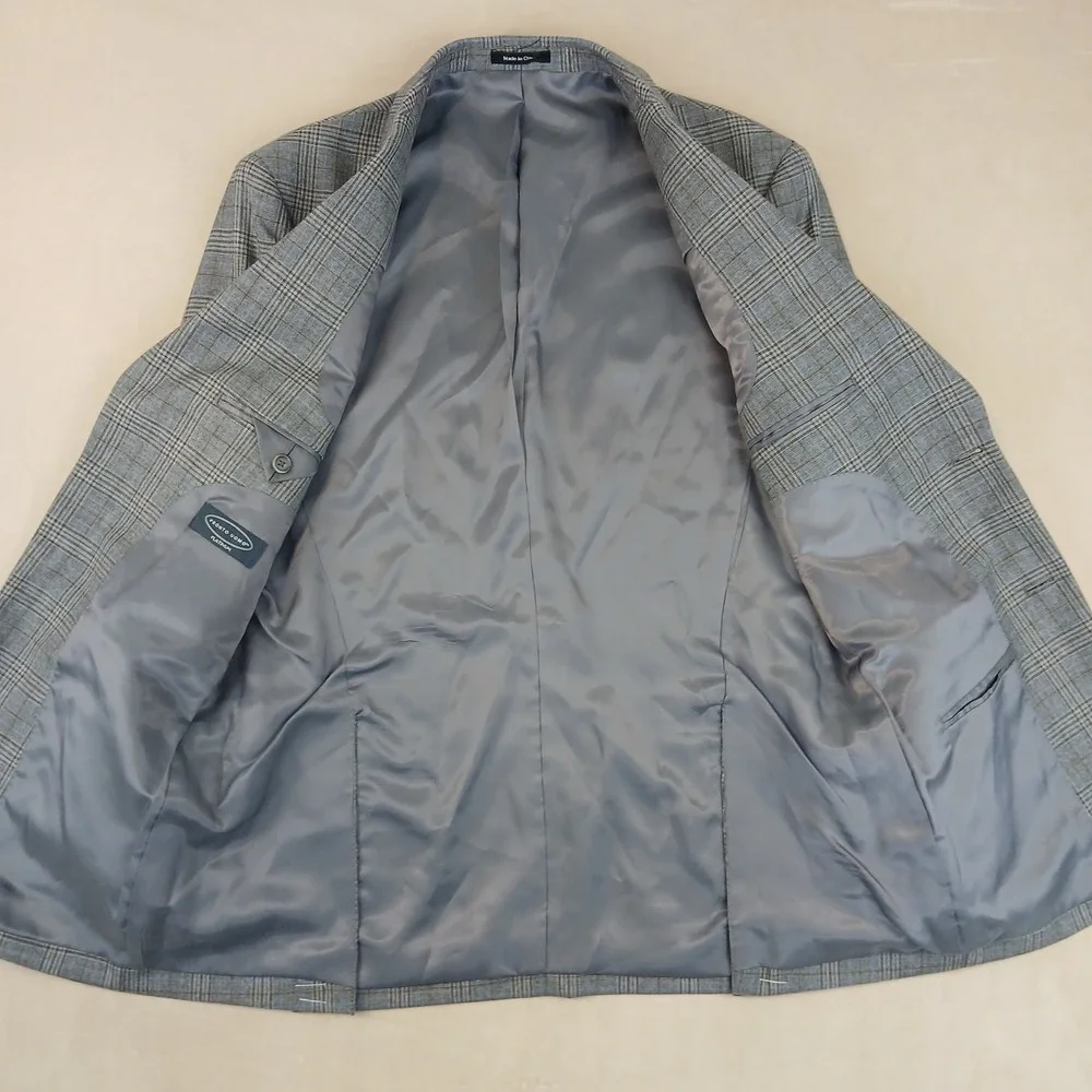 Pronto Uomo Platinum‎ 38R Mens Blazer Sport Coat Plaid Gray 19x30 Modern London